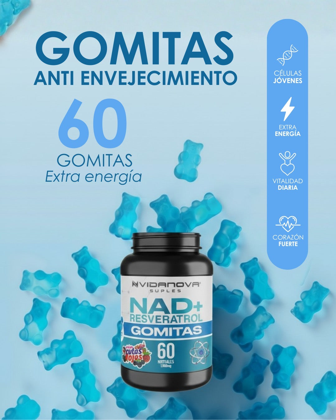 ✨ 60 Gomitas NAD+ Resveratrol — Antienvejecimiento y vitalidad desde adentro